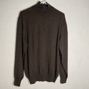 Paul Frederick‎ 1/4 Zip 100% Merino Wool Pullover Sweater Brown Men's Size Large
